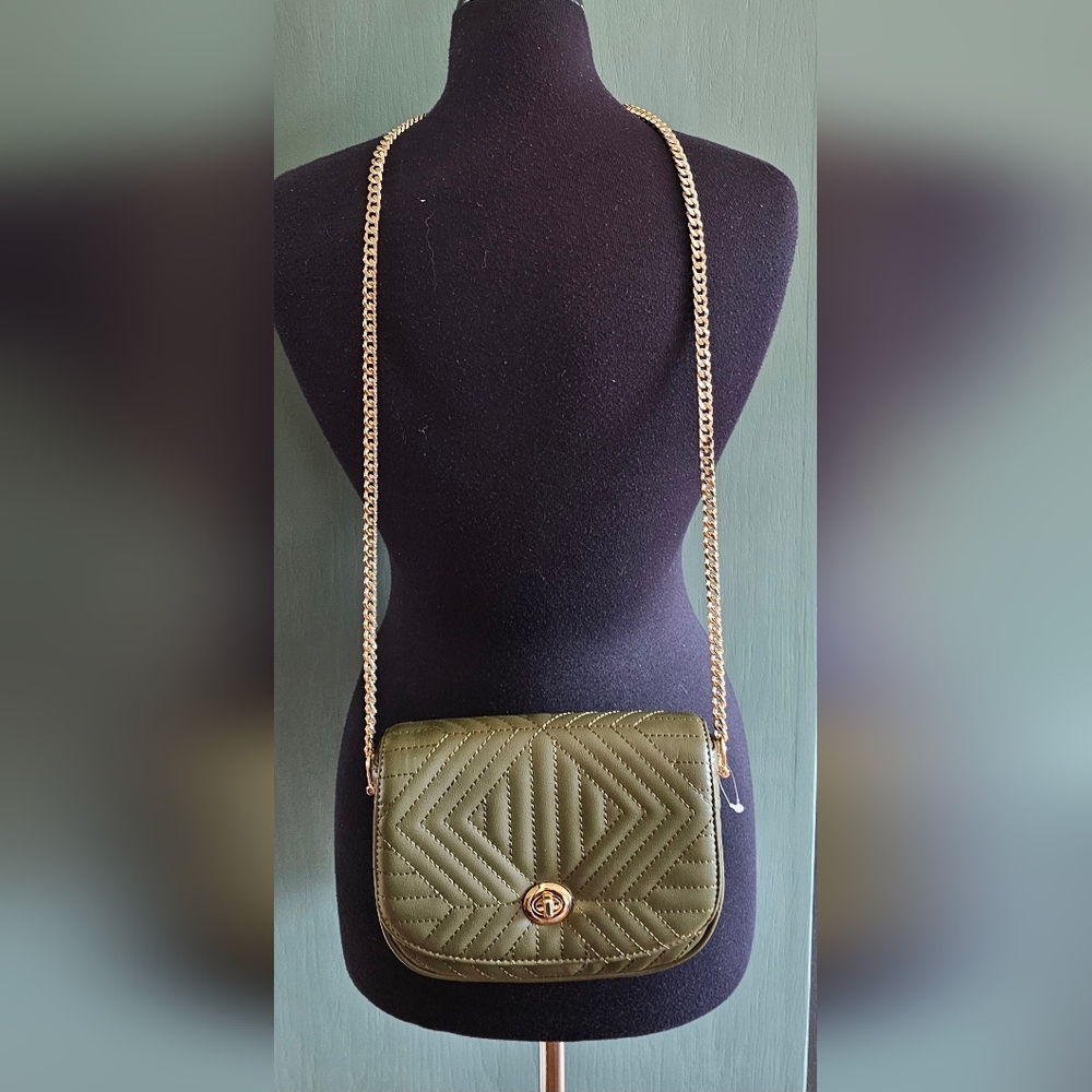 Olive Green Quilted Crossbody Bag